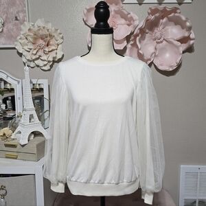 Harlowe & Graham White Sheer Sleeve Sweatshirt